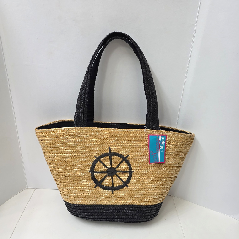 Large Straw Tote Bag, Woven Beach Nautical Shoulder Bag NWT Lightweight - Picture 7 of 7